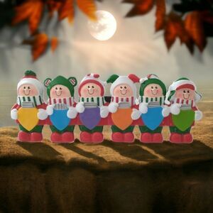 Personalized Family Of 6 Ornament Tabletop Acrylic Blank Winter Holding Hearts.